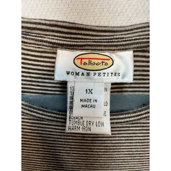 Talbots Petites Woman Short Sleeve T-Shirt Plus Size 1X Brown Striped Casual - Picture 2 of 9